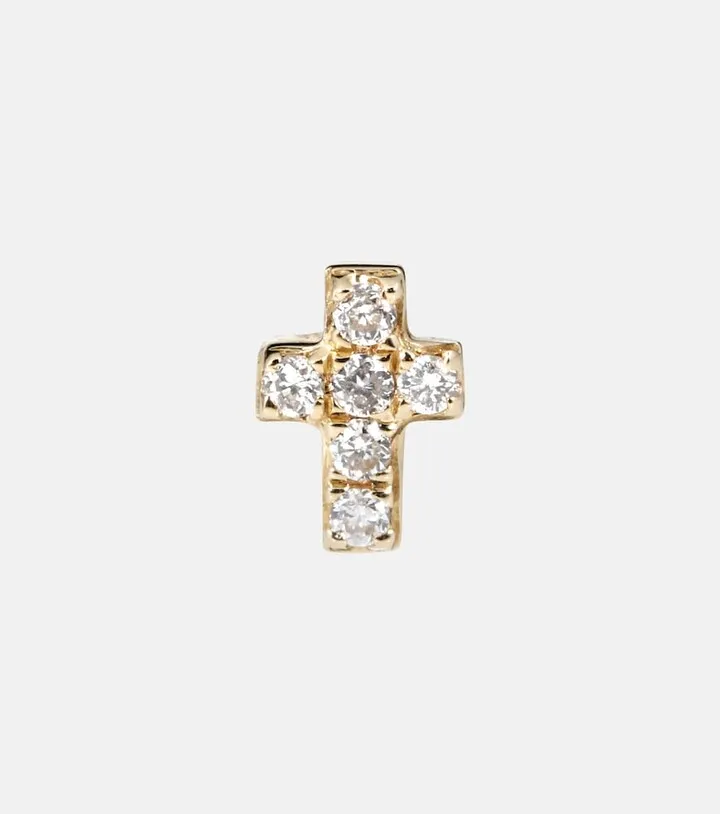 Tiny Cross 14kt gold and diamonds earring