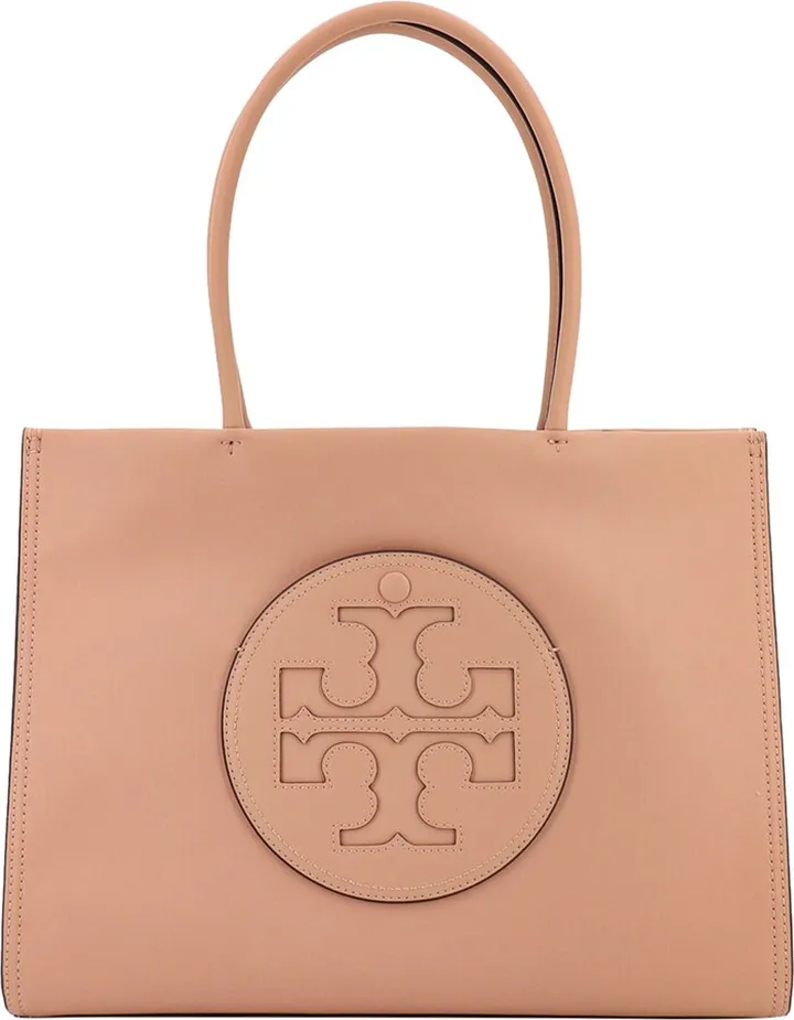 Leather handbag with embossed logo on the front
