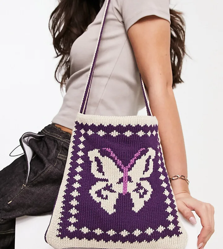 Reclaimed Vintage knitted tote bag in purple