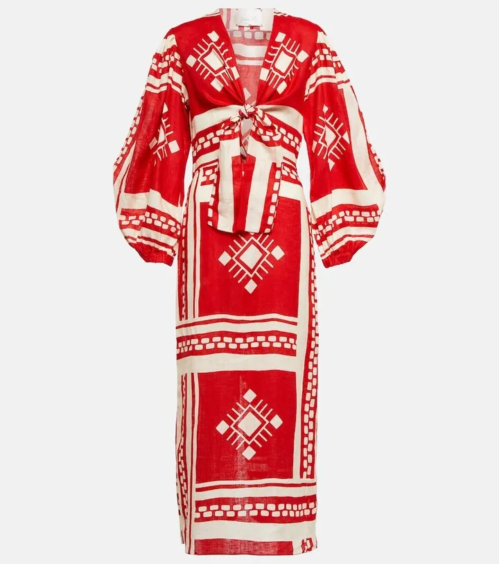 Printed linen maxi dress