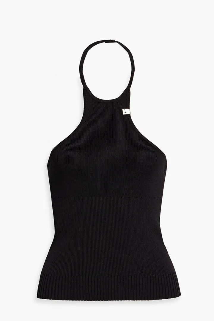 Ribbed-knit halterneck top