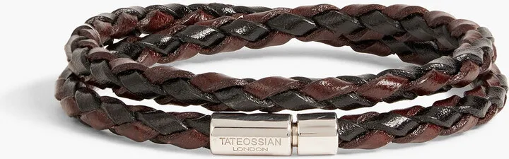 Scoubidou sterling silver and braided leather bracelet