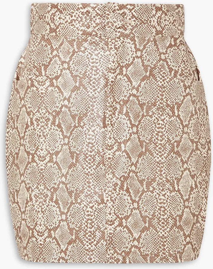 Faux snake-effect leather mini skirt