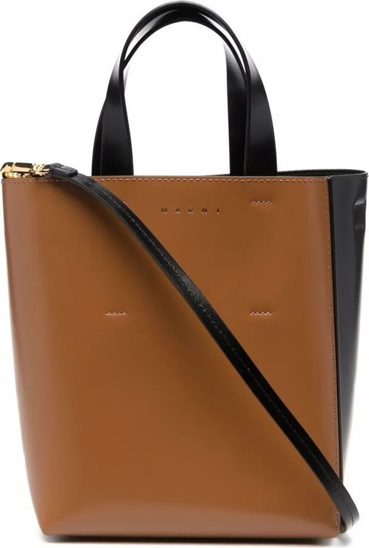 Black And Brown Museo Mini Bag In Leather Woman