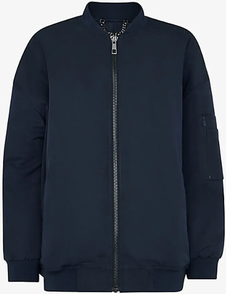 Womens Navy Maria Recycled-polyester Bomber Jacket
