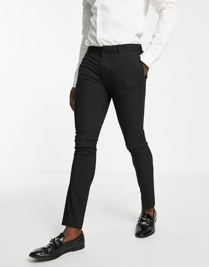 Topman super skinny textured suit pants in black
