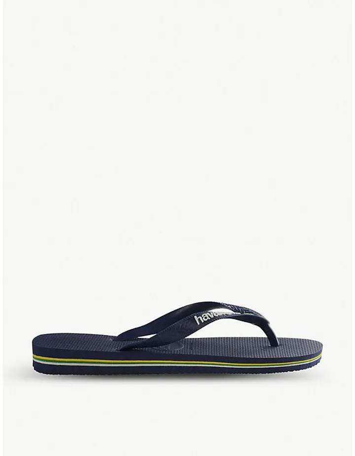Womens Brasil Logo Navy blu Logo-embellished Rubber Flip-flops