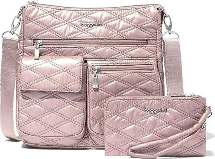 Baggallini Modern Everywhere Slim Crossbody (Rose Metallic Quilt) Cross Body Handbags