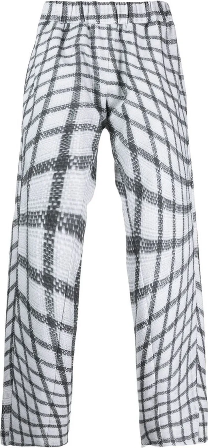 Check-Pattern Straight-Leg Trousers