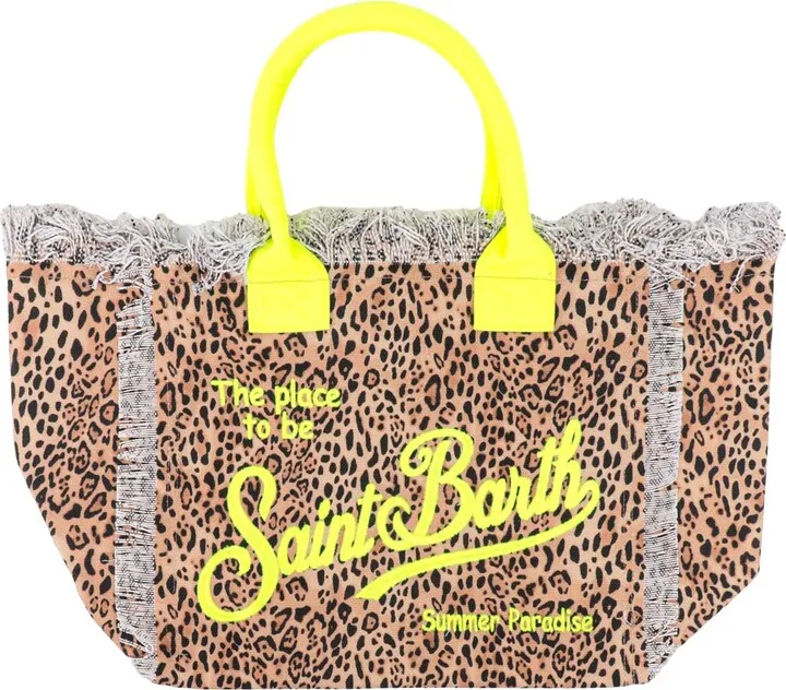 Canvas handbag with leopard print