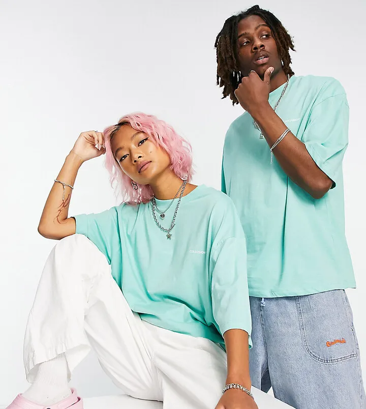 COLLUSION Unisex oversized logo t-shirt in green