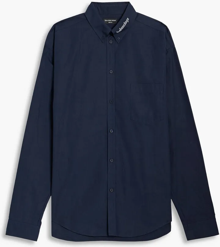 Oversized embroidered cotton-poplin shirt