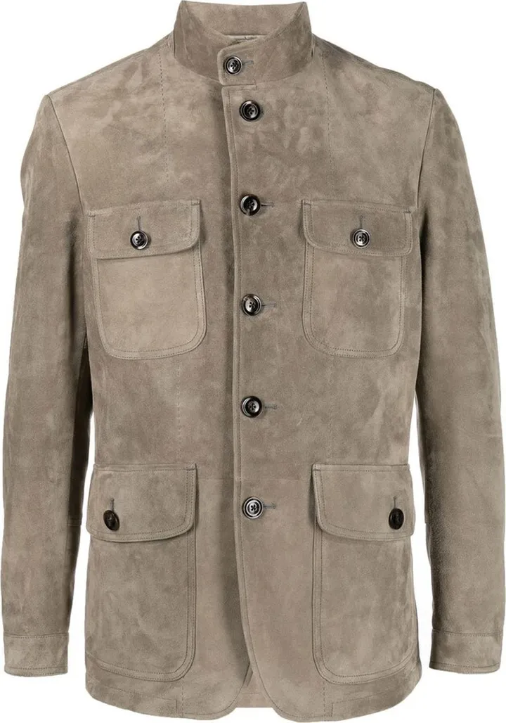 High-Neck Suede Jacket