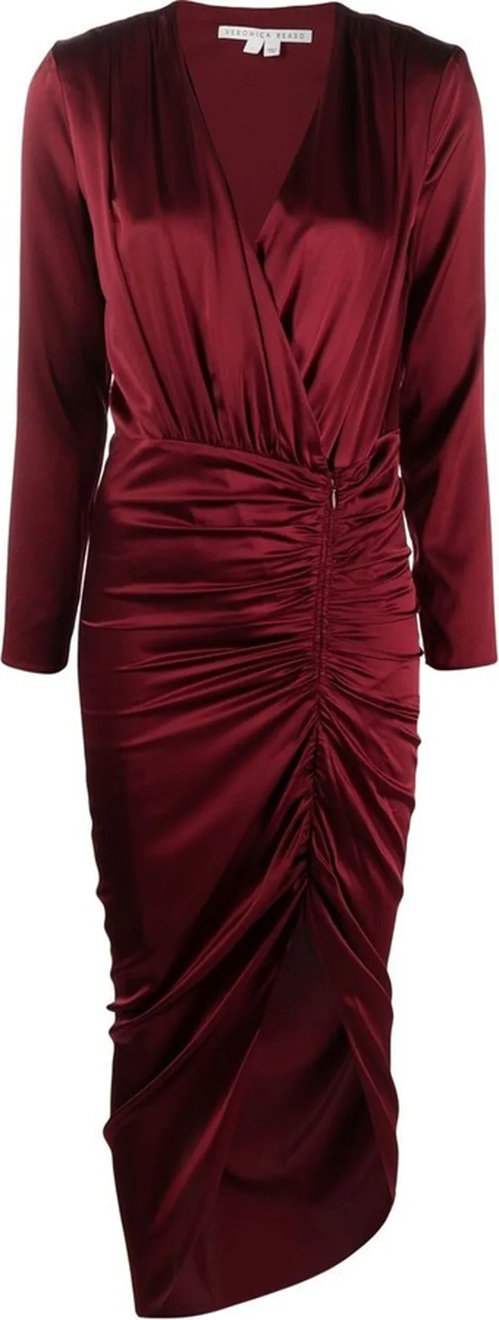 Ruched Long-Sleeve Midi Dress