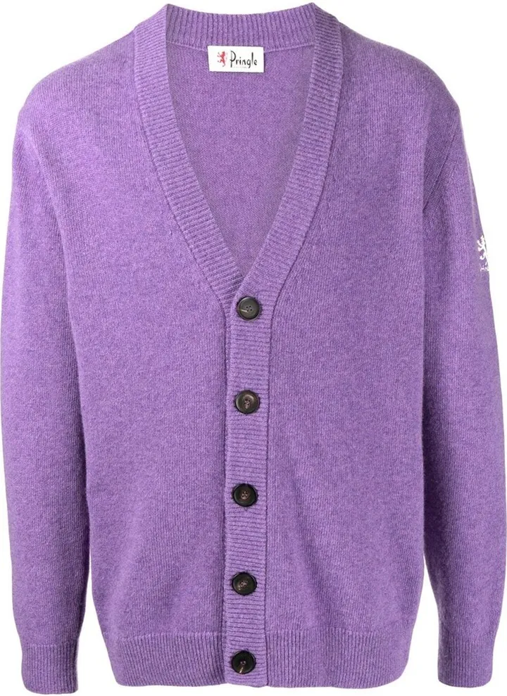 logo-embroidered V-neck cardigan