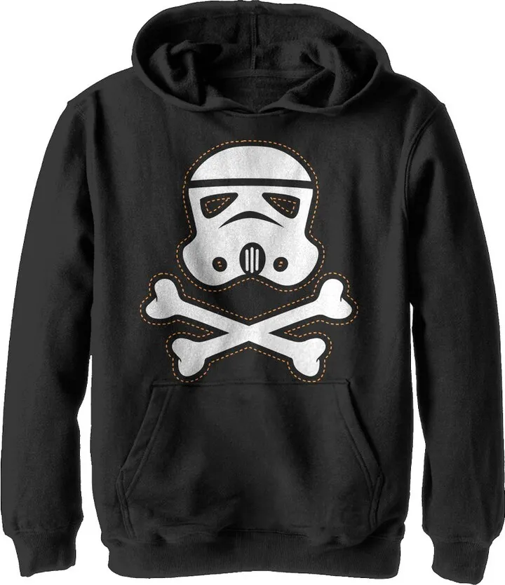 Boy's Star Wars Halloween Stormtrooper Crossbones Pull Over Hoodie - Black - Medium