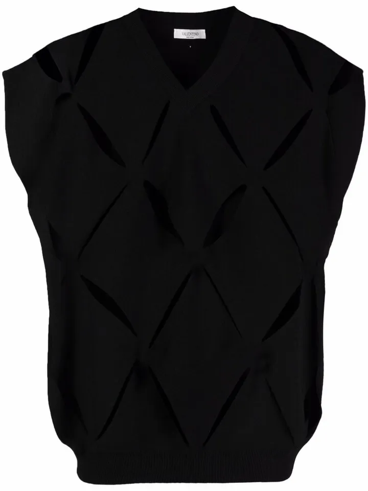 V cut-out sleeveless knitted jumper