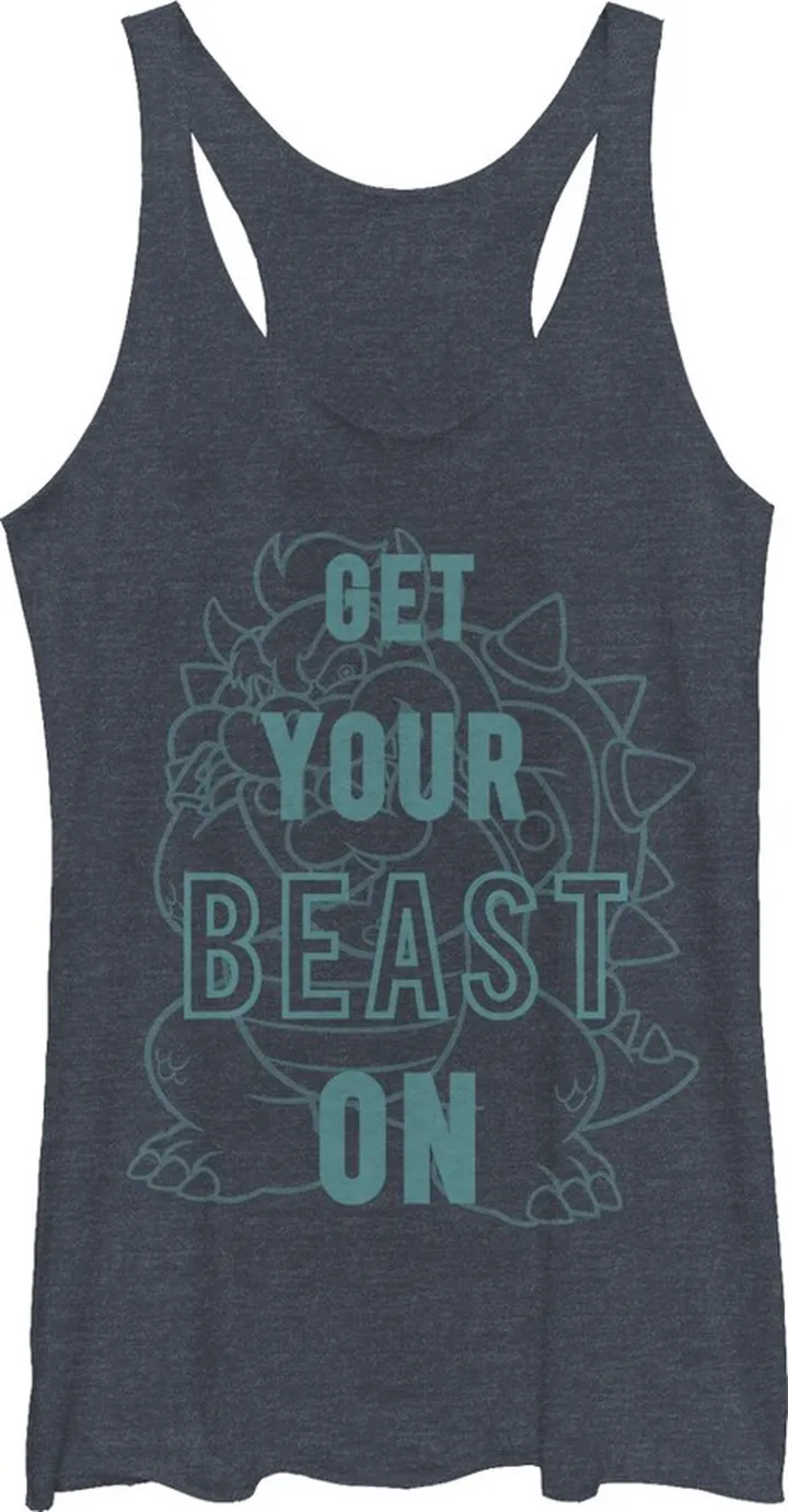 Women's Nintendo Bowser Get Your Beast On Racerback Tank Top - Navy Blue Heather - X Large