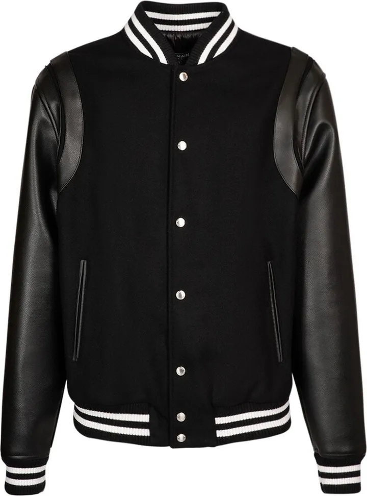 Wool & leather varsity teddy jacket
