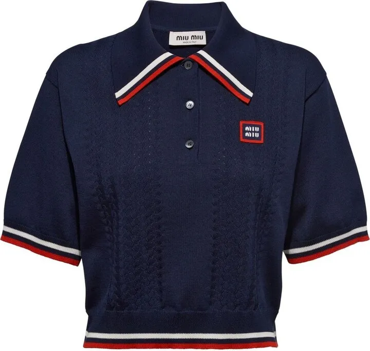 Pointelle-Knit Polo Top