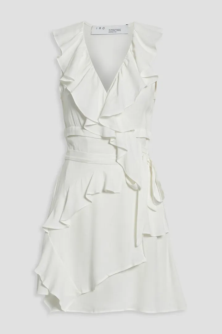 People ruffled crepe mini wrap dress