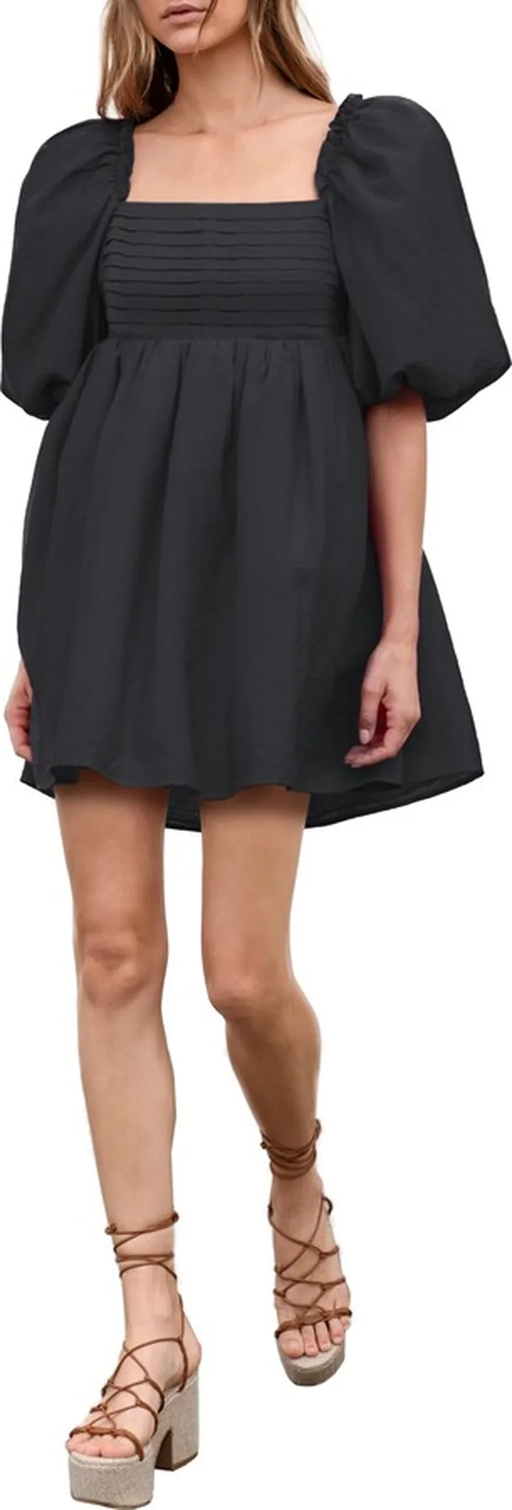 Puff Sleeve Tie Back Babydoll Dress