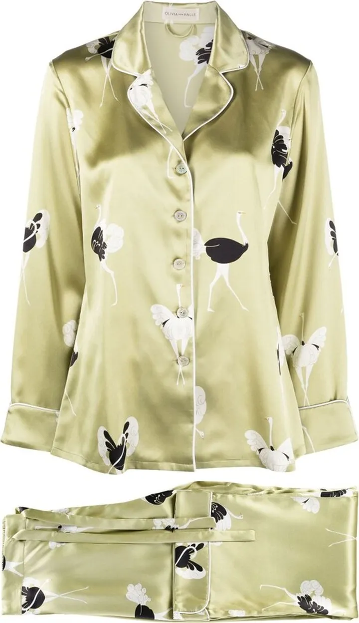 Green Lila Ostrich Print Pyjamas