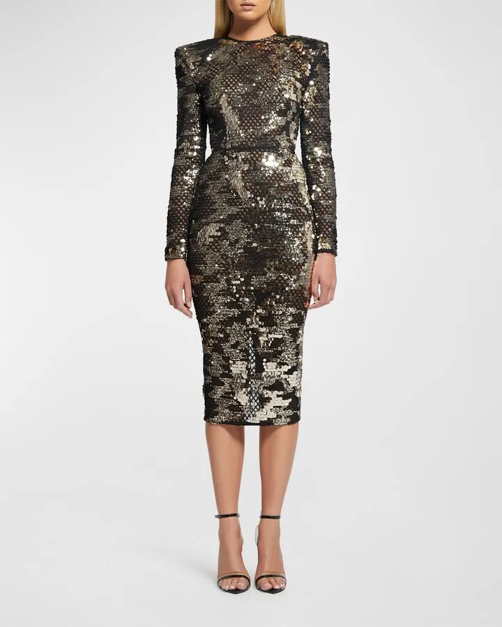 Leaving This Town Sequin Vented-Hem Midi Dress