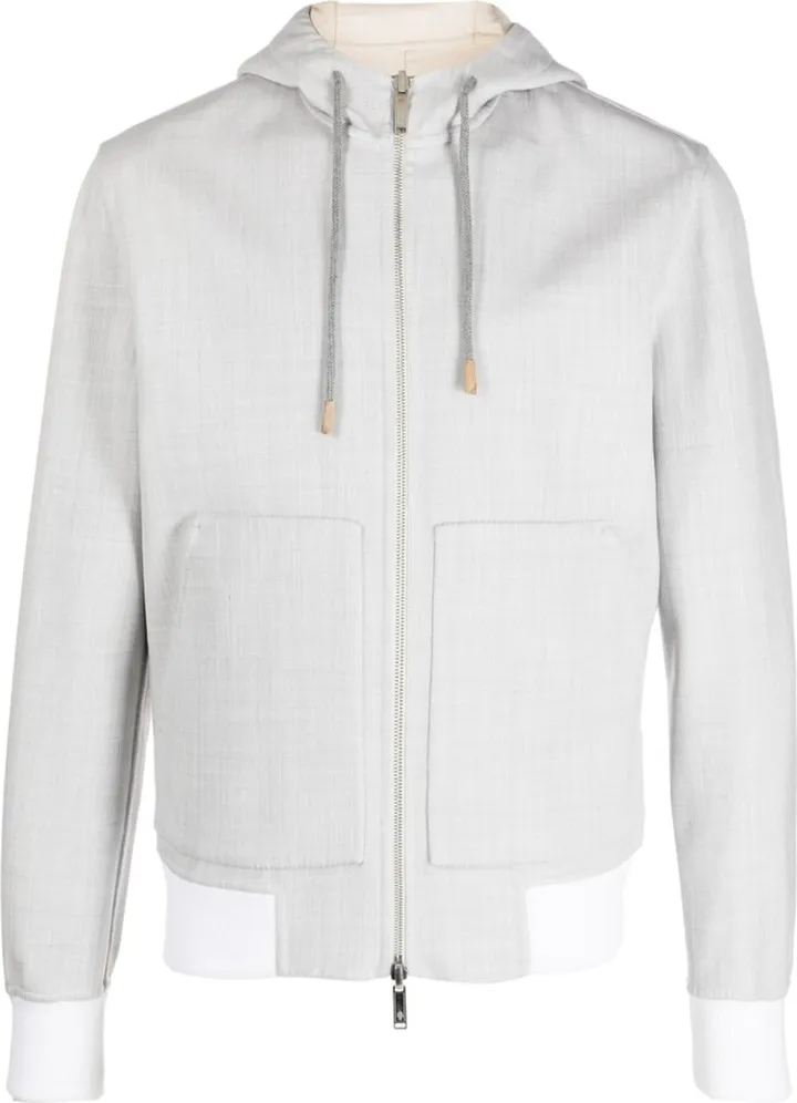 Drawstring-Hooded Bomber Jacket