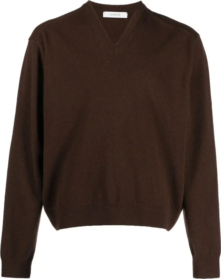 Brown V-Neck Wool Sweater
