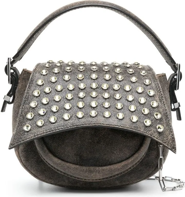 Brown Studded Flap Two-Way Mini Bag