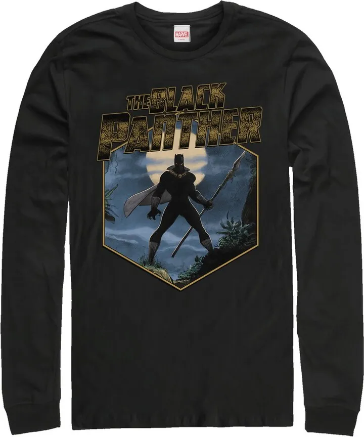 Men's Marvel Black Panther Hexagon Long Sleeve Shirt - Black - Small