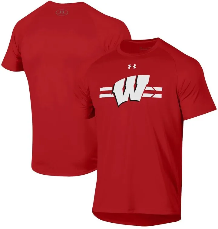 Men's Under Armour Red Wisconsin Badgers Logo Stripe Performance Raglan T-shirt