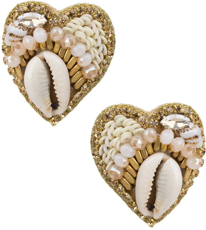 Shell Beaded Heart Shaped Stud Earrings