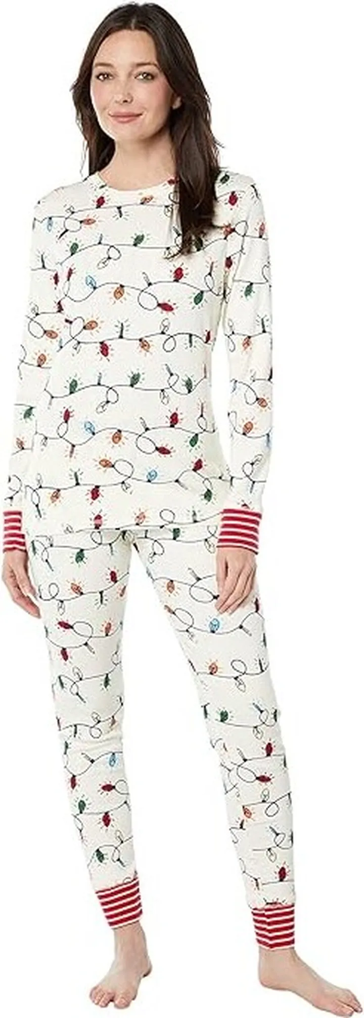 Hatley Glowing Holiday Lights Pajama Set (White) Women's Pajama Sets
