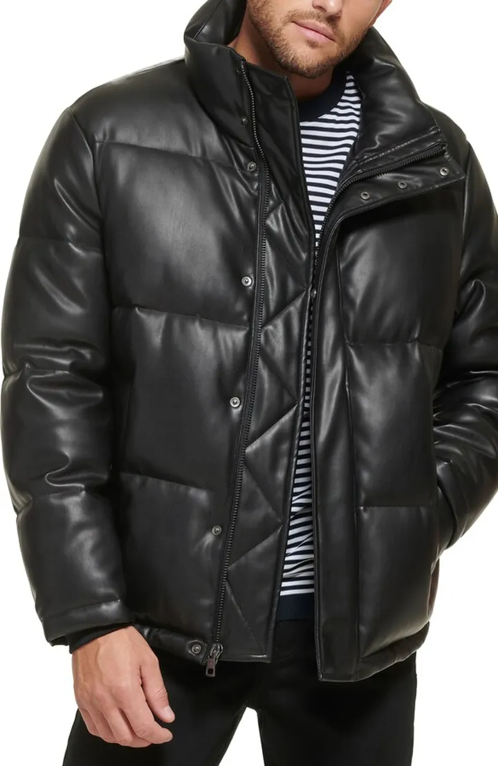 Faux Leather Puffer Jacket