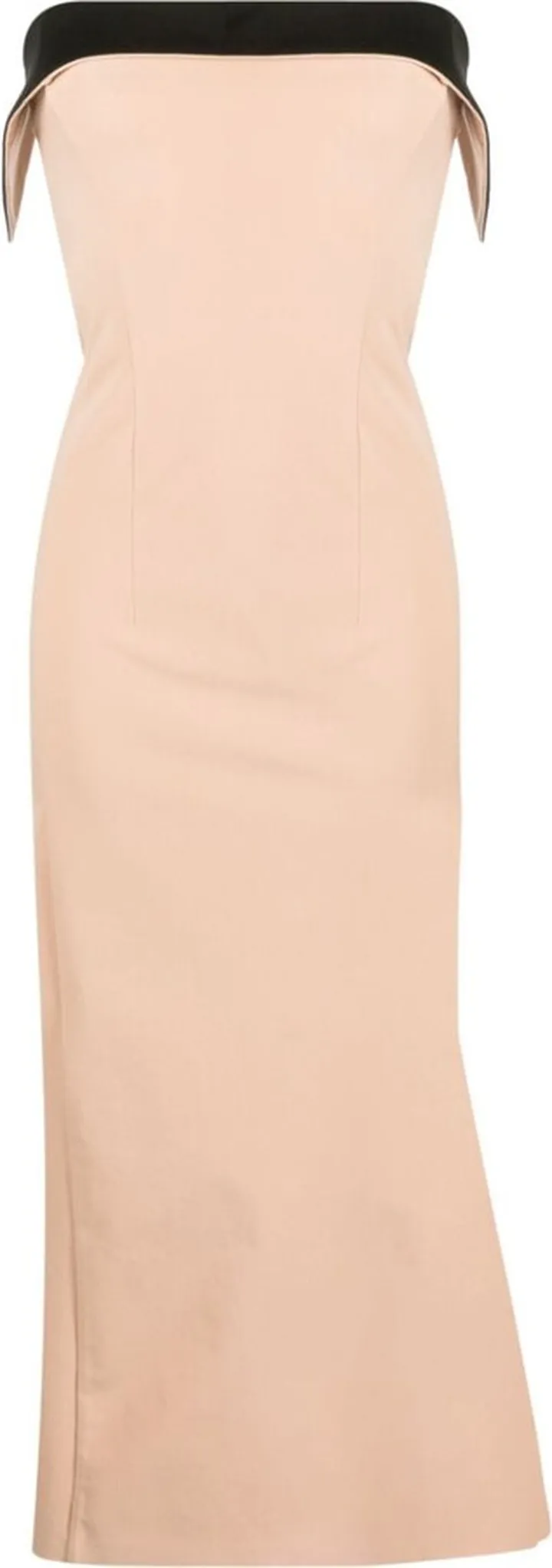 Contrast-Trim Strapless Midi Dress