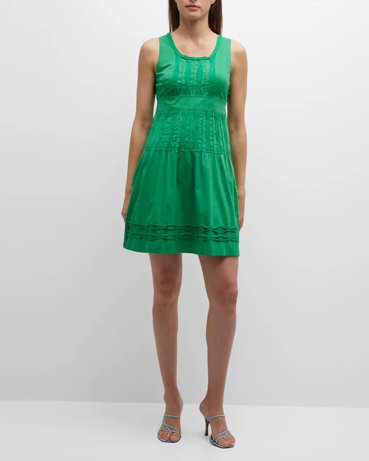 Sleeveless Pintuck Ribbon Dress