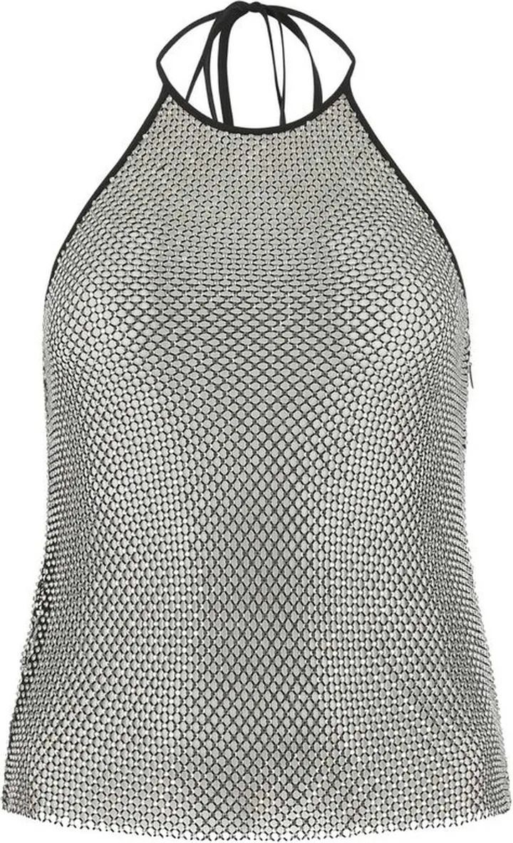AMI Gem Embellished Semi Sheer Mesh Halterneck Top