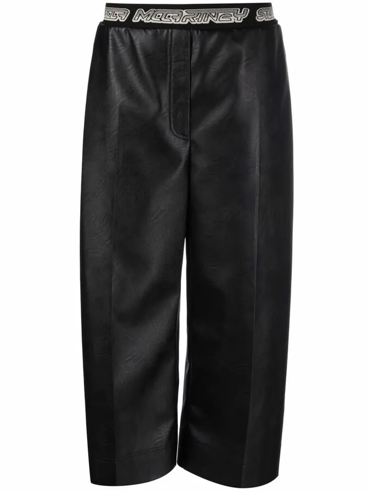 Logo-Waistband Faux-Leather Culottes