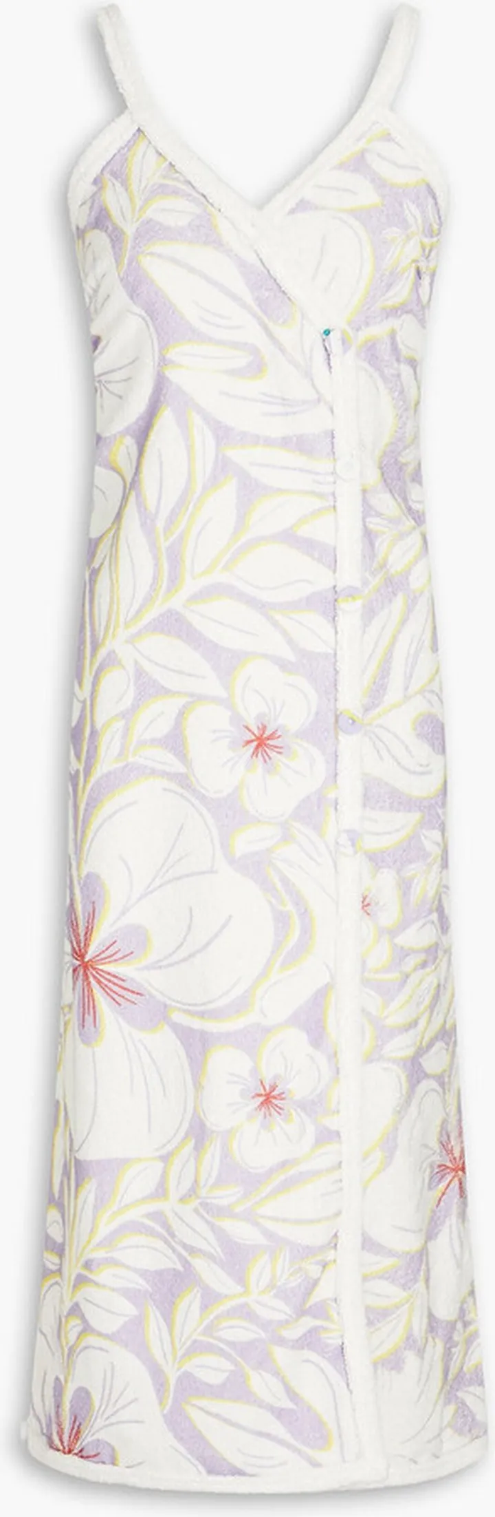 Floral-print cotton-terry midi wrap dress