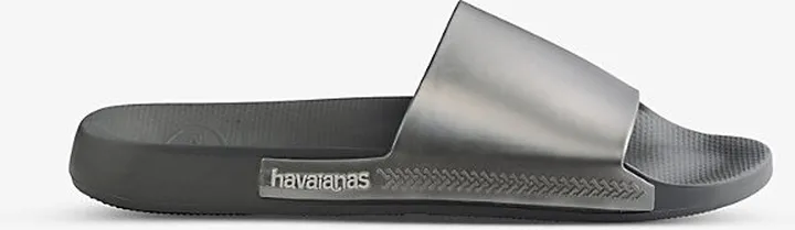 Womens Steel Grey Classic Metallic Rubber Sliders