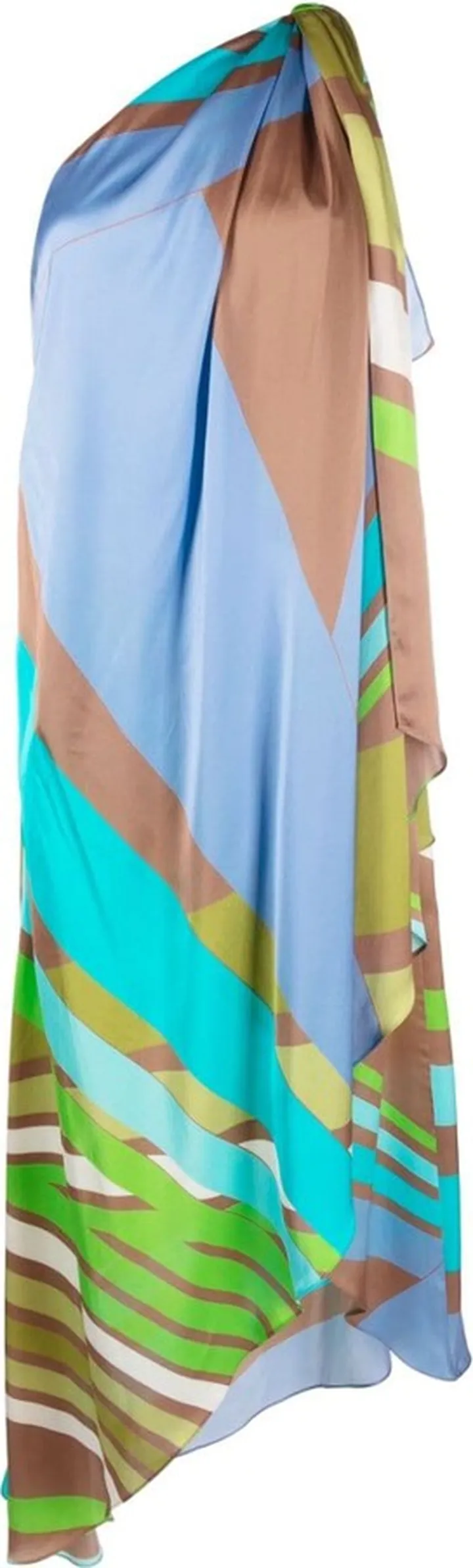 One-Shoulder Graphic-Print Silk Dress