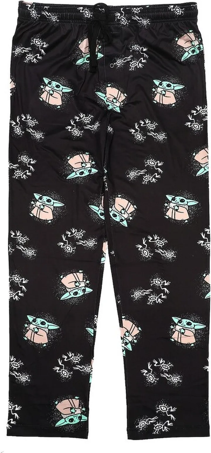 Star Wars The Mandalorian Child Grougu Baby Yoda Character All Over Print Black Men’s Sleep Pajama Pants-Large