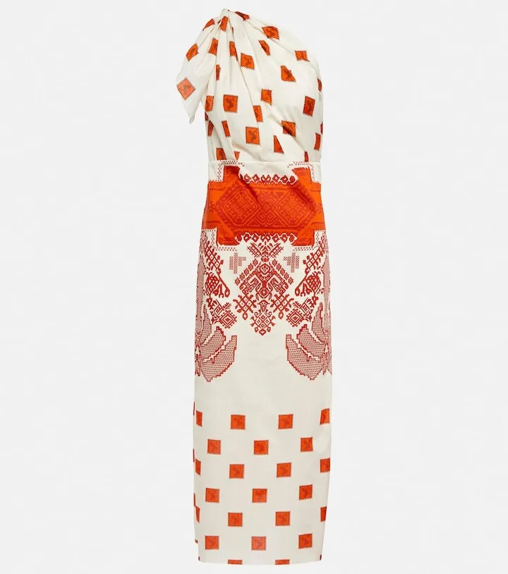 Printed one-shoulder midi dress