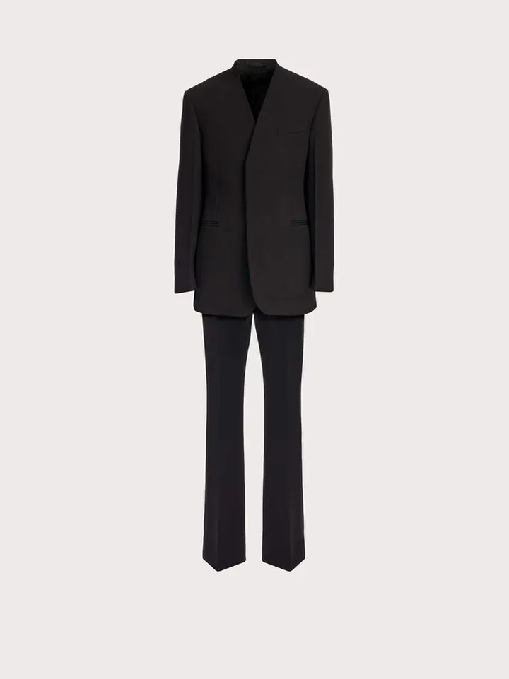 Ferragamo Men Collarless single breasted suit Black