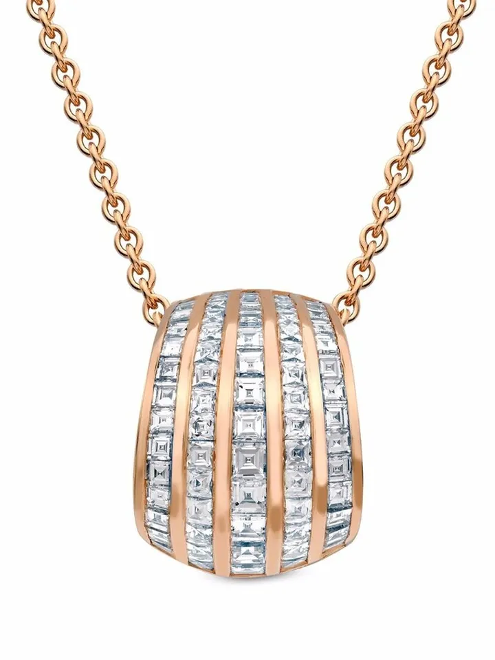 18kt rose gold Manhattan classic five row diamond pendant necklace