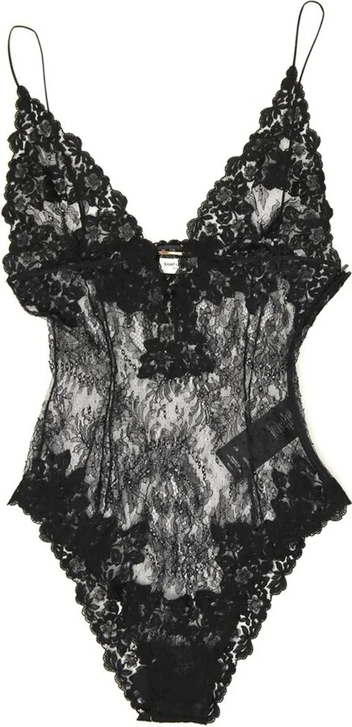 Saint Laurent Plunging V-Neck Lace Bodysuit