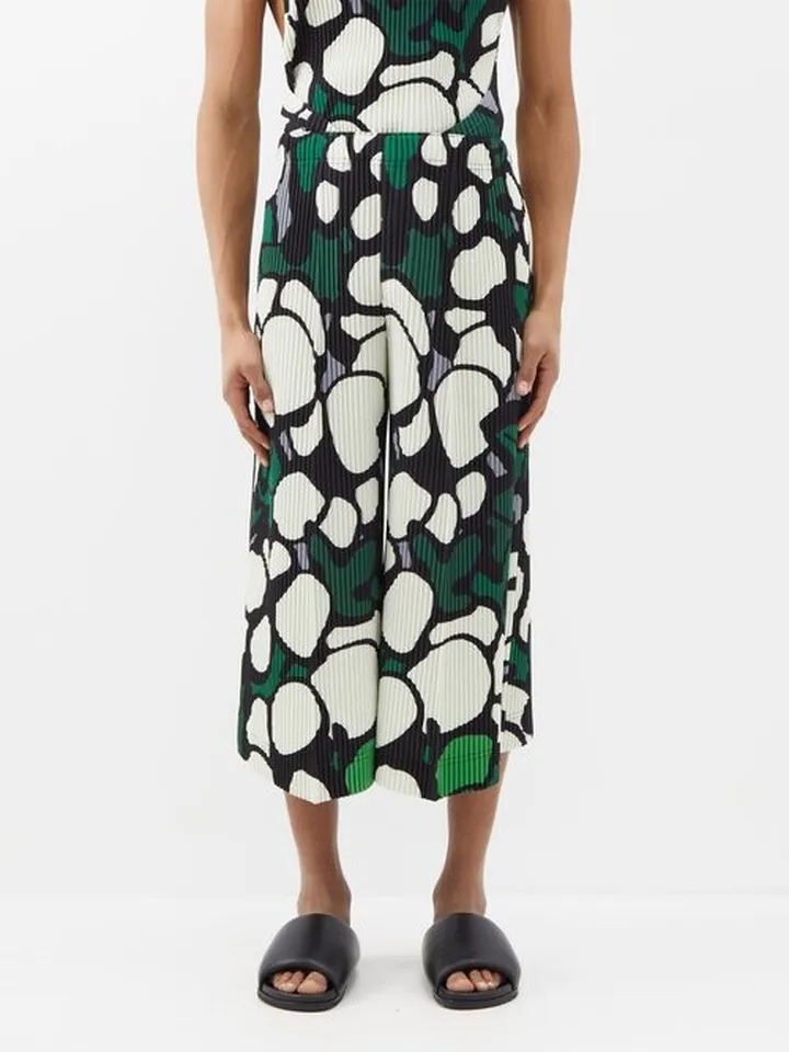 Abstract-print Cropped Wide-leg Trousers