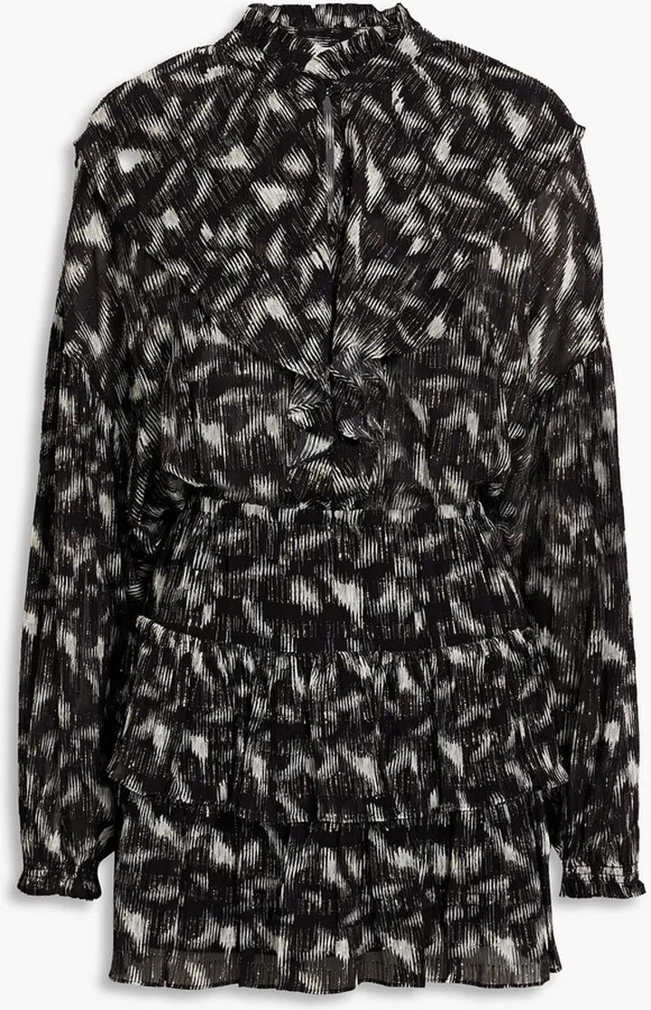 Tyga ruffled metallic printed georgette mini dress